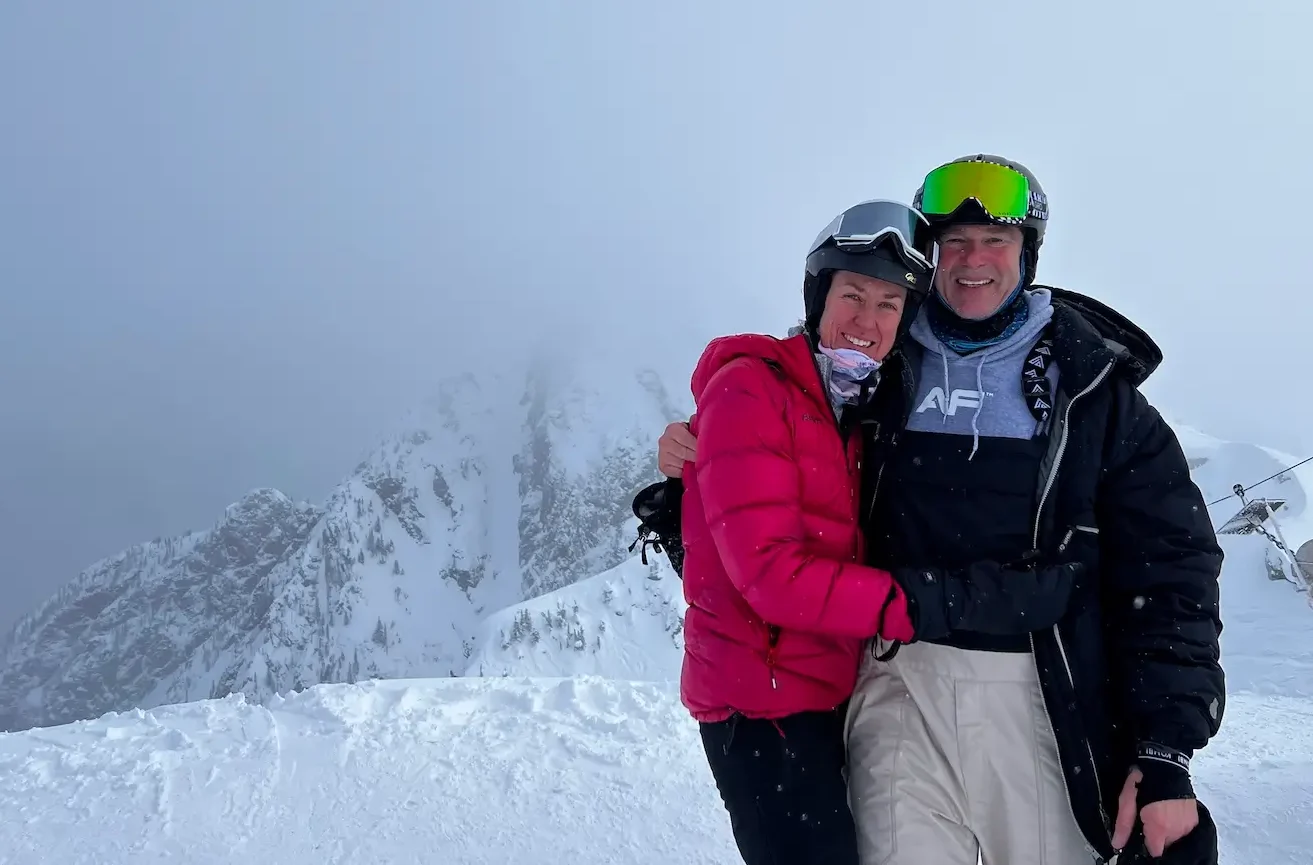 Dr. Martin Zollinger and his wife skiing in Rossland BC
